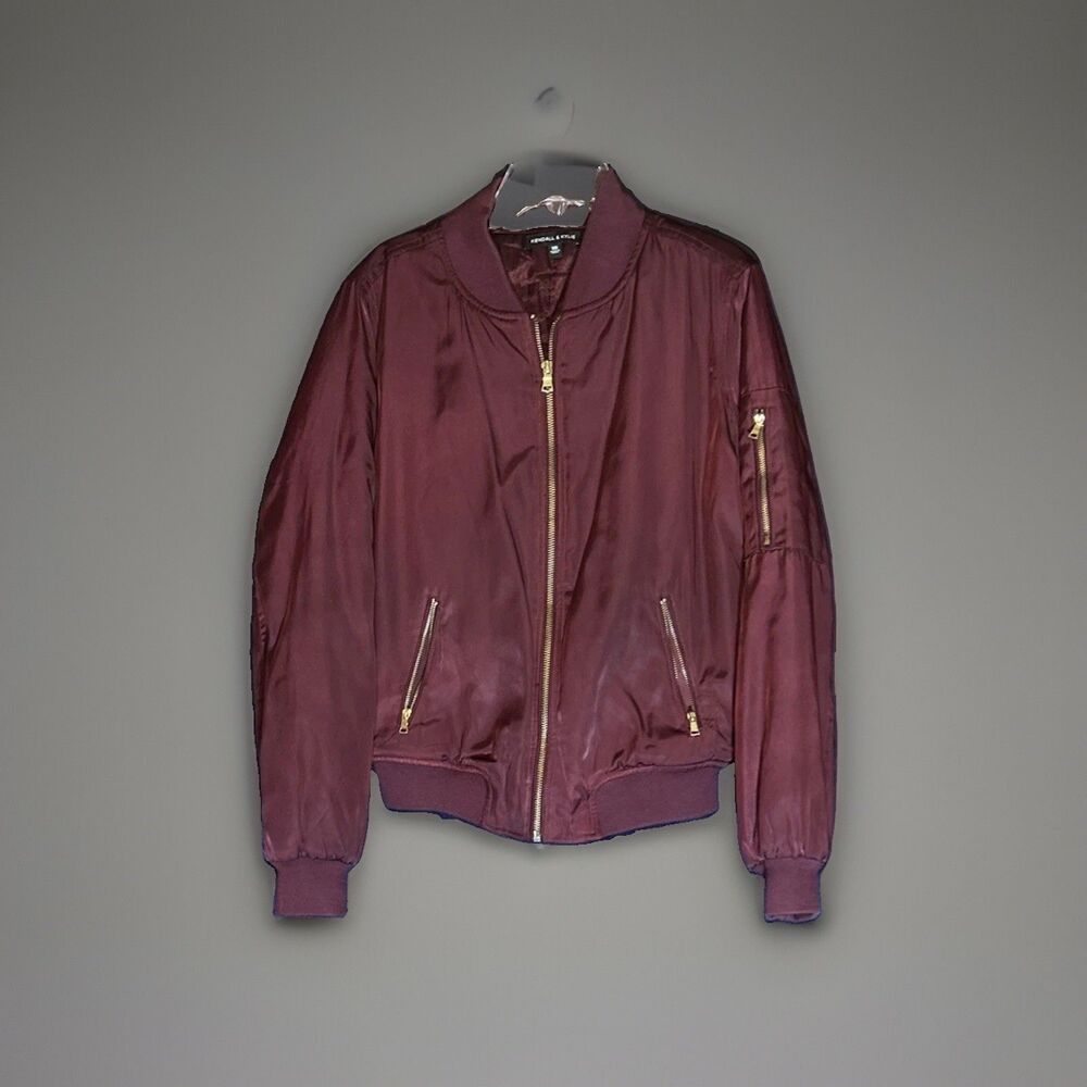 Kendall & Kylie Women's Maroon Satin Bomber Jacket - Size XS